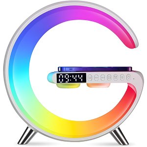 Luminária Inteligente Branca Relógio Rgb Carregador Indução