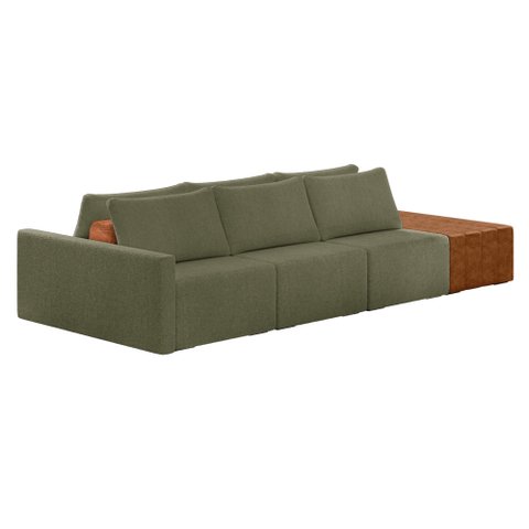 Sofá Ilha 3 Lugares Living 342cm Modulado para Sala Lary Bouclê Verde K01 - D'Rossi
