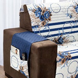 Protetor Sofá Estampado 2 e 3 Lugares - Floral Azul Marinho - 4
