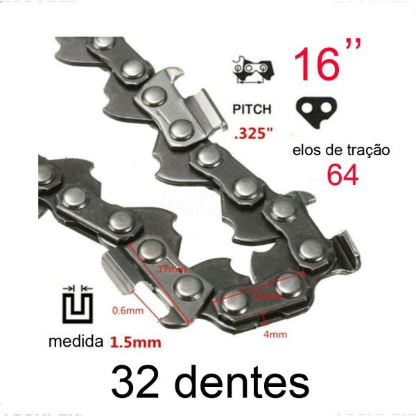 Kit 1x Sabre 16 Polegadas + 2 Correntes 32 Dentes para Tekna Cs46 / Cs46S / Cs46Sac/ Cs46S1Ac / Cs55 - 5