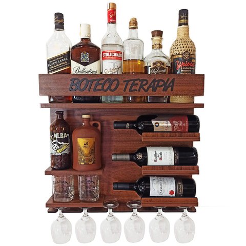 Barzinho Adega Parede - Boteco Terapia - 54 x 51 Imbuia
