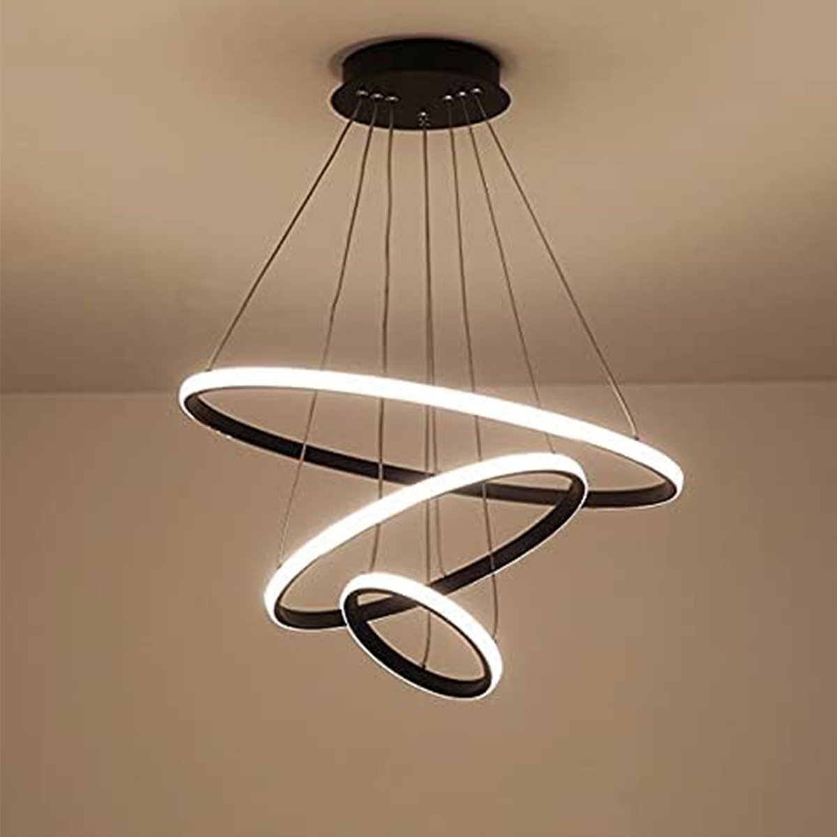 Lustre Pendente Luminaria 3 Arcos Aneis Perfil Luxo Infinito 48W Regulavel 3 Em 1 Decoraçao Sala Est - 2