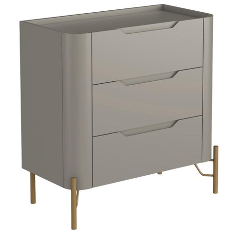 Mesa de Cabeceira Orgânica 3 Gavetas Pés Industrial Dourado Bliss I03 Grigio - Lyam Decor