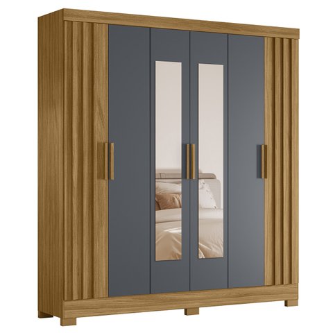Guarda Roupa Casal 195cm Espelho Ripado Arlon M07 Freijó/cinza - Mpozenato