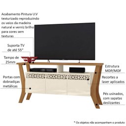 Rack Bancada para Sala de Estar com 3 Portas Prime Off White/Coral - Frade Movelaria - 3