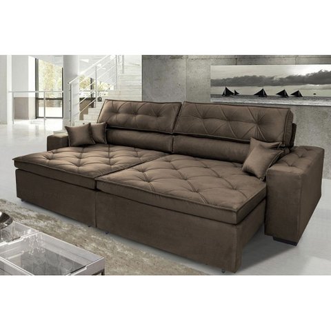 Sofá Austin Plus 202cm Retrátil com Molas Café - WS