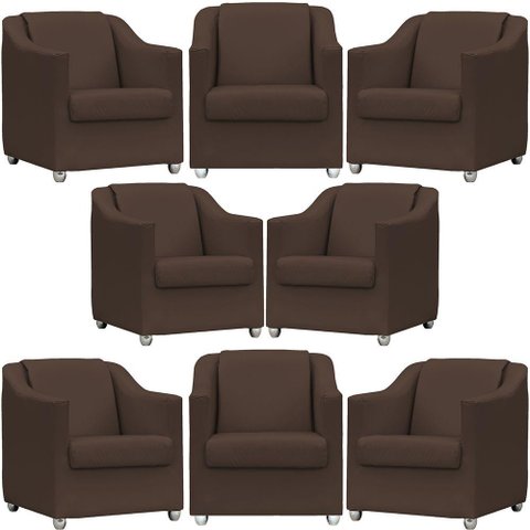 Kit 8 Poltronas Mila Corino Cores Pé de Plástico Cromado - Marrom Corino