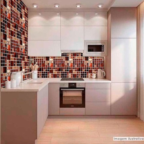 Papel de Parede Lavavel para Cozinha Revestimento Brilho Pastilha Metálica Glass Mosaic - 0,58 x 1,0