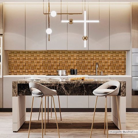 Papel de Parede Lavavel para Cozinha Revestimento Fosco Pastilha Metálica Gold - 0,58 x 1,00m