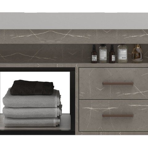 Gabinete para Banheiro 2 Gavetas Suspenso New 80 Cinza/Marmo Crema