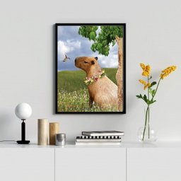 Quadro Decorativo Capivara Colagem 45x34cm - com vidro:Madeira branca - 2