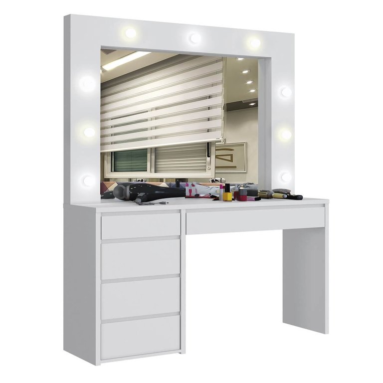 Penteadeira Camarim com Espelho 5 Gavetas Berlim New Mavaular Branco