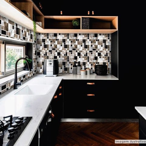 Papel de Parede Lavavel para Cozinha Revestimento Fosco Pastilha Metálica Mosaico Escovado - 0,58 x 