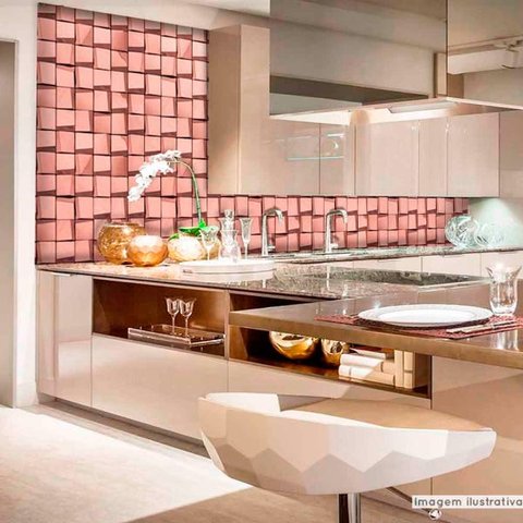 Papel de Parede Lavavel para Cozinha Revestimento Brilho Pastilha Metálica Rose - 0,58 x 1,00m