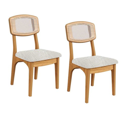 Cadeiras Jantar Estofadas 2 Unidades Dalla Costa 100% Mdf Cor:freijó com Tweed Claro;desenho do