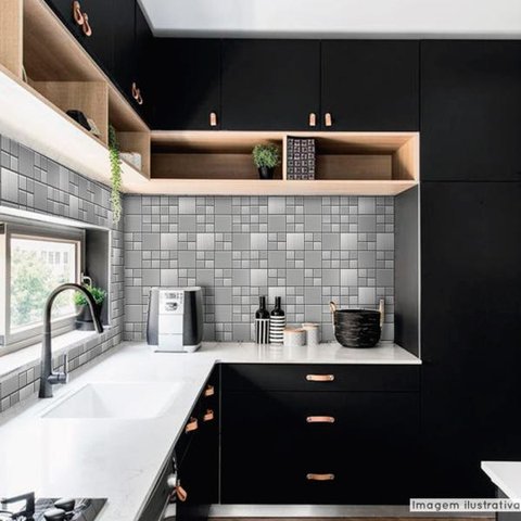 Papel de Parede Lavavel para Cozinha Revestimento Fosco Pastilha Metálica Prata - 0,58 x 1,00m