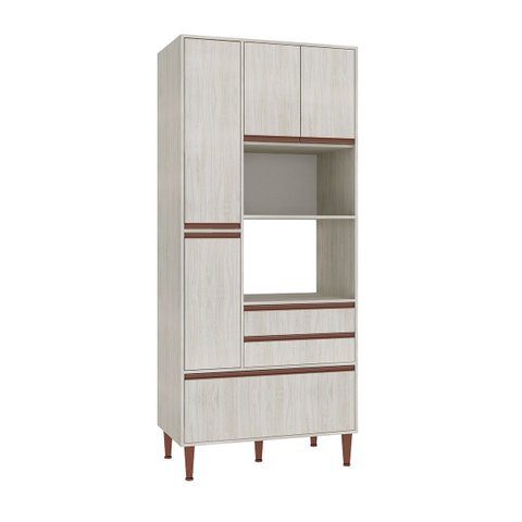 Armário Paneleiro Cozinha New 93 X 214 Cm 4 Pt 3 Gv Nicho Forno/micro Mdp Legno Nogueira - Clicklar