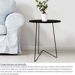 Mesa De Canto Lateral Redonda Alta Athenas Tripé Mdf Preta - 2