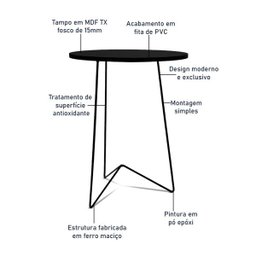 Mesa De Canto Lateral Redonda Alta Athenas Tripé Mdf Preta - 6