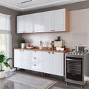 Ver imagem 1 de Cozinha Pérola 200cm 4 Peças com Tampo Branco/Freijó Yescasa