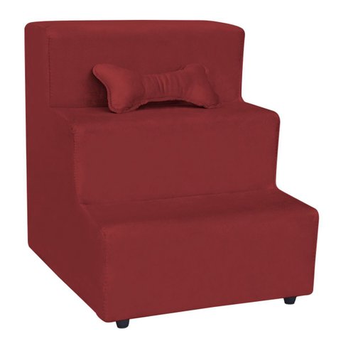 Escada 3 Degraus Rampa Brinde Pet Cachorro Veludo Vermelho