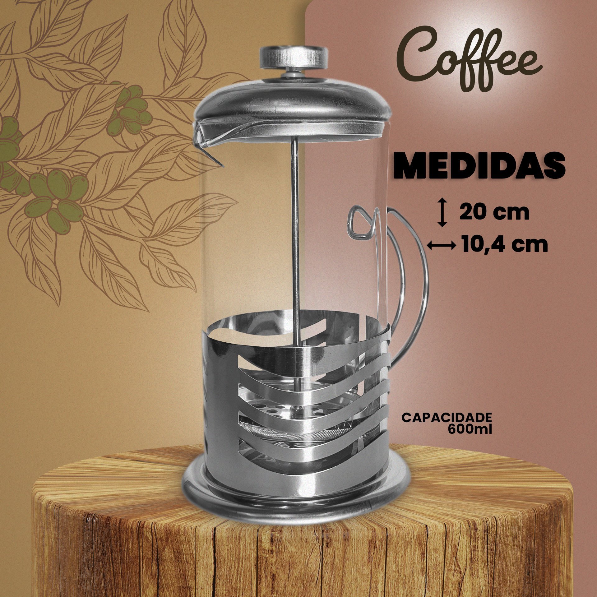 Cafeteira Francesa Profissional de Pressão 600ml para Café, Leite e Chá - 4