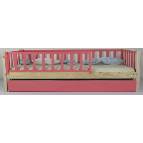 Bicama Infantil Solteiro Base Colorida Madeira Maciça Pinus Grade Vertical