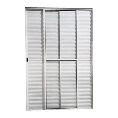 Porta de Alumínio de Correr 3 Folhas com Trinco Lado Esquerdo 210x150 Branco Allo Esquadrias