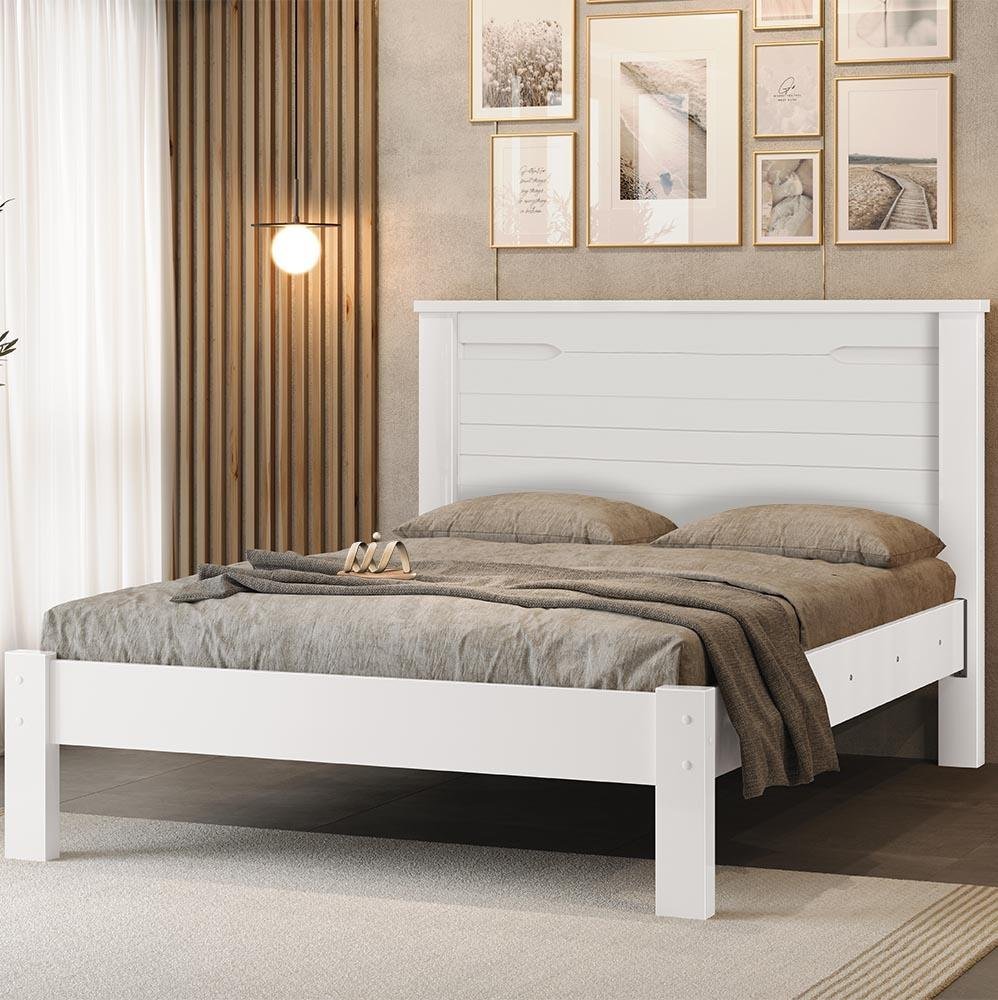 Cama com Cabeceira 100% Mdf Casal Branco Roma Fênix | MadeiraMadeira
