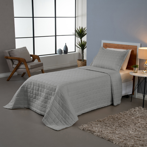 Kit Cobre Leito Solteiro Matelado Dupla Face Soft 2 Pçs Conforto Cinza