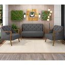 Ver imagem 2 de Kit Sofá 02 Lugares Sala Estar 135cm Com Poltrona Coral Pés De Madeira M03 Linho Chumbo - Lyam