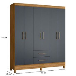 Guarda Roupa Casal 6 Portas 2 Gavetas 1,53m Freijo / Cinza Panamá Moval - 4