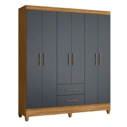 Guarda Roupa Casal 6 Portas 2 Gavetas 1,53m Freijo / Cinza Panamá Moval - 2