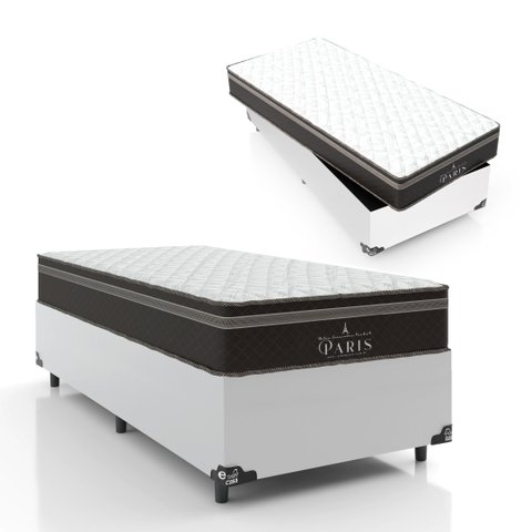 Cama Box Solteiro + Colchão Paris Molas Ensacadas Pocket - 61x88x188cm - E-shop Casa - Couro
