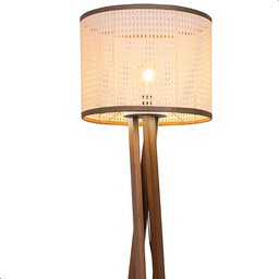Luminária de Chão Estrela com Pés de Madeira e Tela Indiana Borda Marrom 162cm - 3