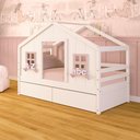Ver imagem 1 de Cama Casinha Dos Sonhos com 02 Gavetas Madeira Maciça Branco/ Rosa Megamobilia