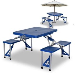 Mesa Camping e Praia com 4 Cadeiras Vira Maleta Portatil Mesinha Picnic Pesca Estudo Crianças com Ba - 3