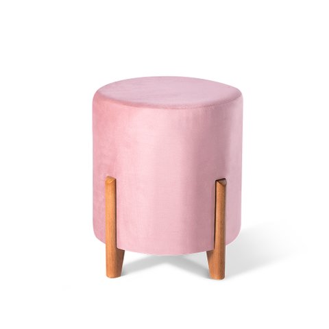 Kit 02 Puffs Redondo Decorativos em Suede na Cor Rosa