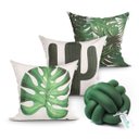 Ver imagem 1 de Capa Almofada para Sala Costela de Adão Verde Estampada Kit 3 Capas 45cm x 45cm + Almofada Nó Escand