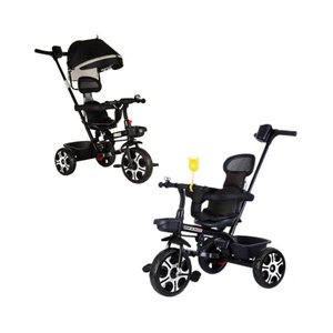 Triciclo Infantil Empurrador Com Capota 2 em 1 Zupa Preto