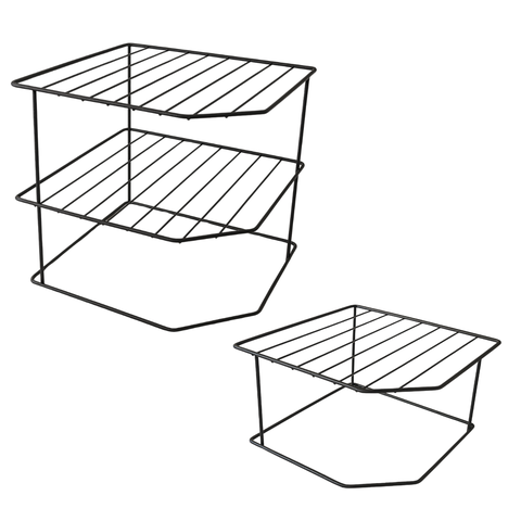 Kit 2 Organizadores de Prato Aramado 2 e 3 Andares Preto