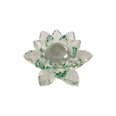 Enfeite Decoração de Cristal Vidro Flor de Lotus para Sala Quarto Cristaleira Grande 13cm:verde