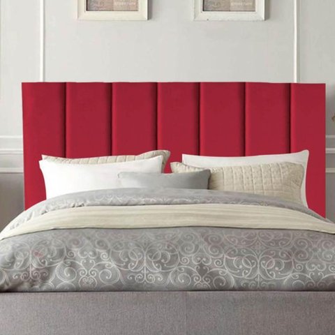 Cabeceira Estofada Cama Solteiro 100 Cm Luna Suede e Frame Vermelho
