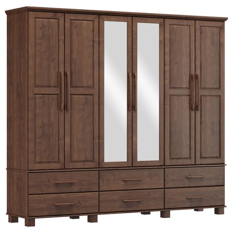 Guarda-roupa Bipartido 6 Portas 6 Gavetas Ouro Café Madeira Pinus - Finestra