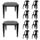 Ver imagem 1 de 2 Mesas Quadradas Plástico Monobloco 70cm Preta + 8 Cadeiras Vime Empilhável