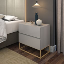 Mesa Cabeceira Eros 2 Gavetas Estilo Industrial com Pés   - 1