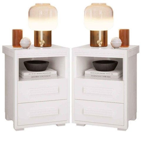 Kit 2 Mesas de Cabeceira 2 Gavetas Tóquio 100% Mdf - Casa Chick Branco