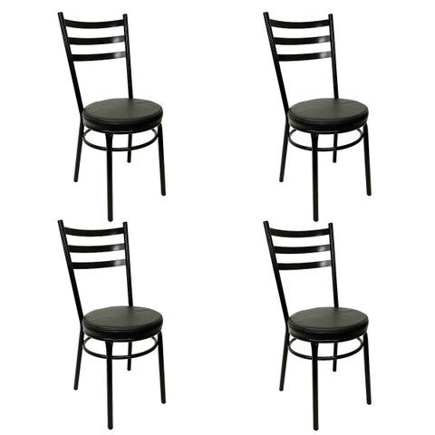Kit 4 Cadeiras de Cozinha Redonda com Reforço Preta Assento Grosso Preto