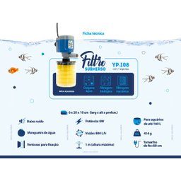 Filtro interno bomba YP-108 800 l/h 8W lago aquario 110V - 3 Filtro interno bomba YP-108 800 l/h 8W lago aquario 110V - 3