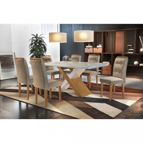 Conjunto Sala de Jantar Carol 180 MDF Vidro com 6 Cadeiras